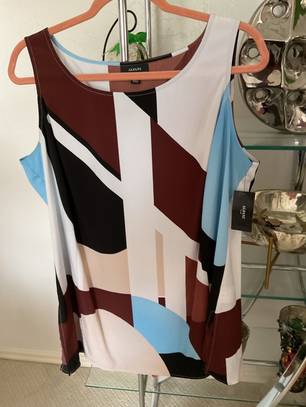 Alfani Geometric Tank Top in Brown, Black, White & Light Blue NWT